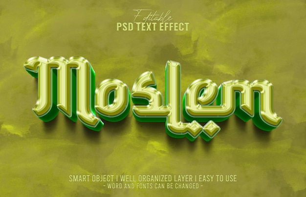 PSD 3d moslem editable text effect psd mockup template