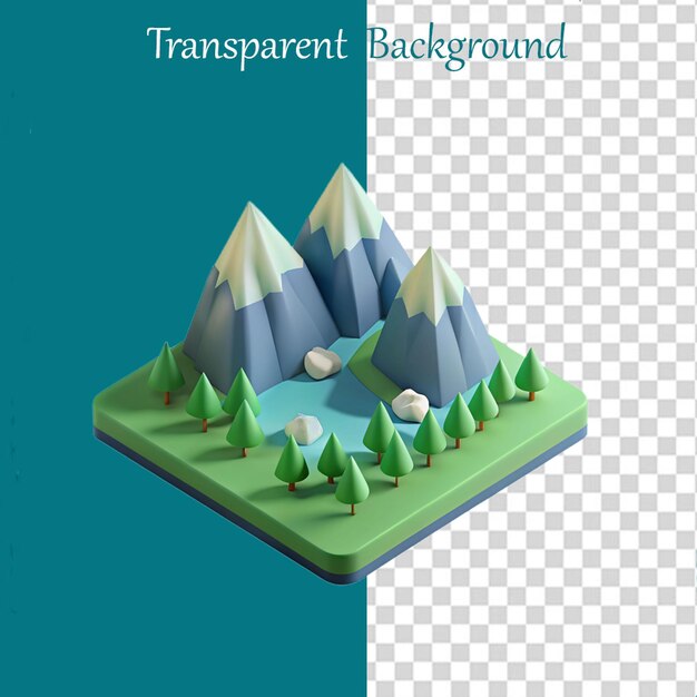 PSD a 3d mountain river and lake on transparent