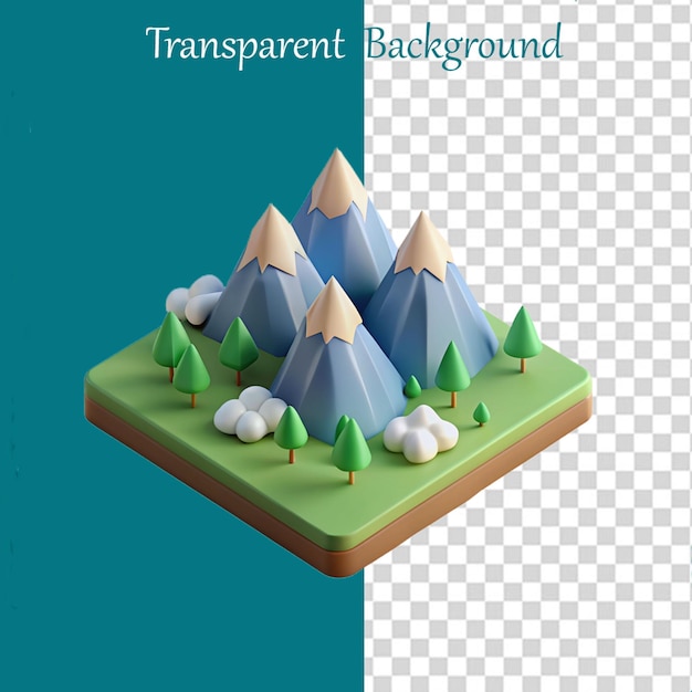 A 3d mountain river and lake on transparent