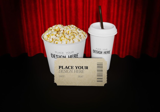 3d movie theater ticket psd mockup