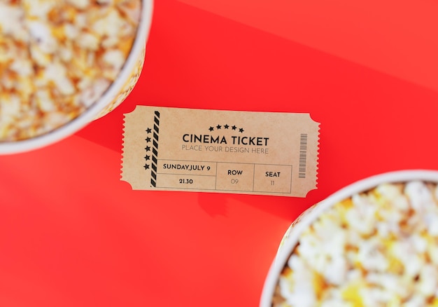 3D Movie theater ticket PSD Mockup