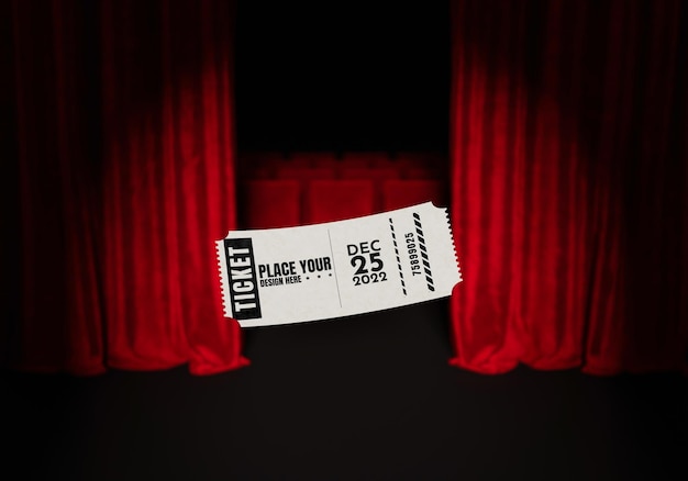 PSD biglietto per il cinema 3d mockup psd