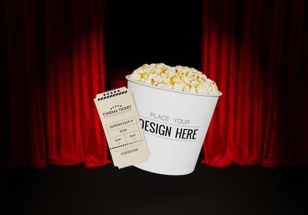 PSD biglietto per il cinema 3d mockup psd