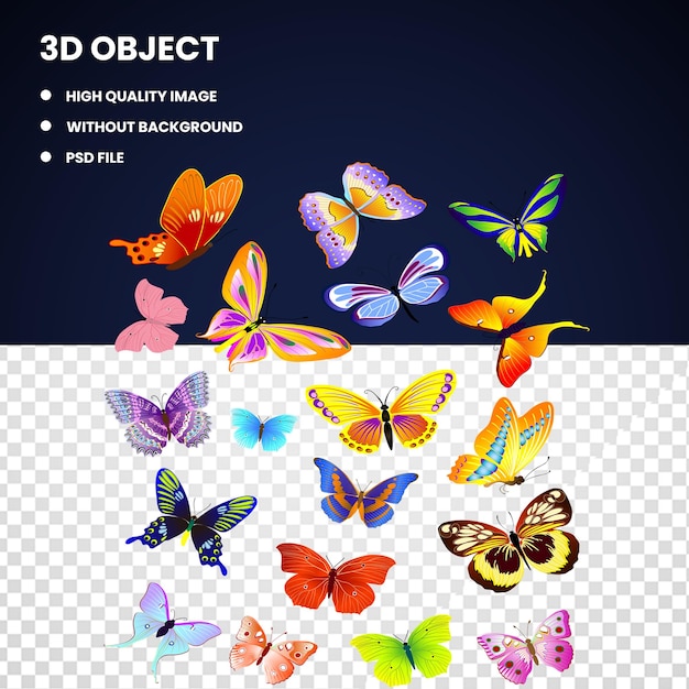 3d разноцветные бабочки