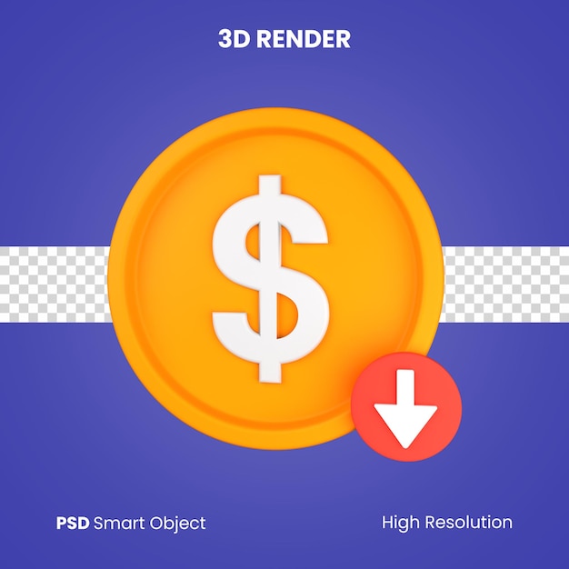 3d-munt naar beneden render geïsoleerd