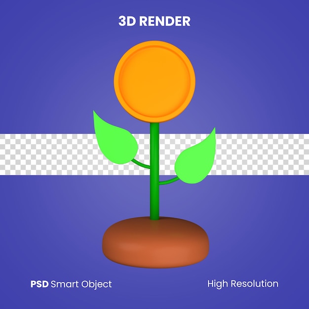 PSD 3d munt plant render geïsoleerd