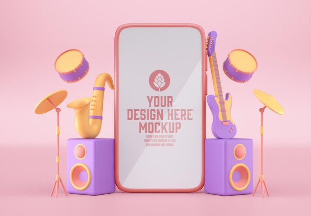 3D Music Band Concept with Mobile Mockup