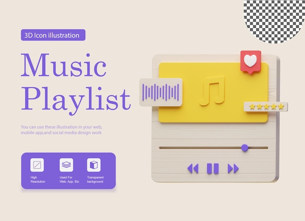 PSD illustrazione della playlist musicale 3d