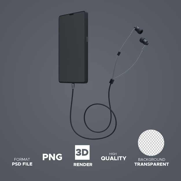 PSD 3d-muziek op telefoon met koptelefoon illustratie
