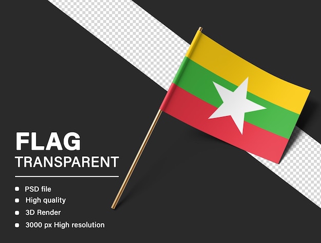 3d myanmar flag isolated on transparent background