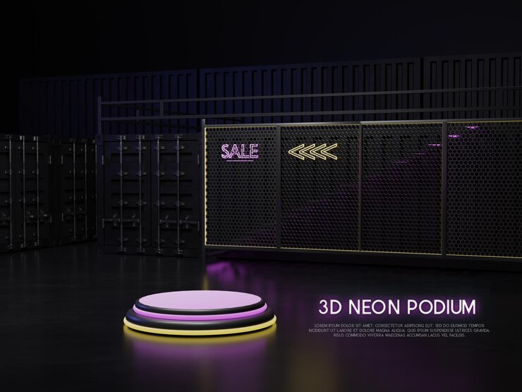 PSD 3d neon light sale podium showcase display