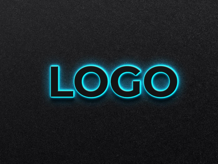 PSD 3d neonblauw logo-mockup