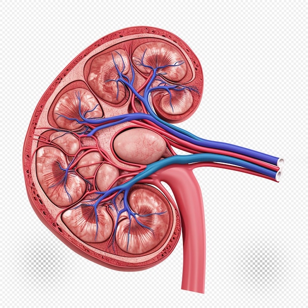 PSD 3d nephrons kidney cross section transparent background