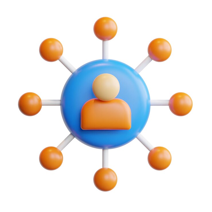 PSD 3d network business management concept high quality render illustration and icon