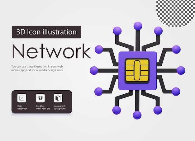 PSD 3d network chip illustration icon