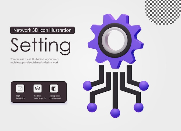 PSD 3d network setting illustration icon