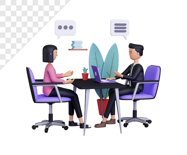 PSD 3d new hire interview illustration