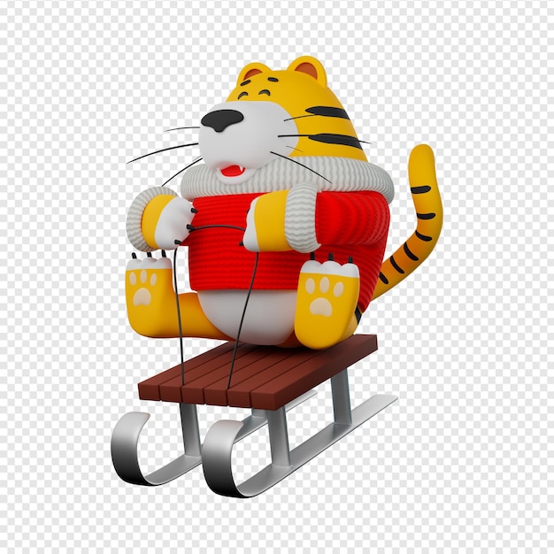 PSD 3d new year cartoon tiger sledding