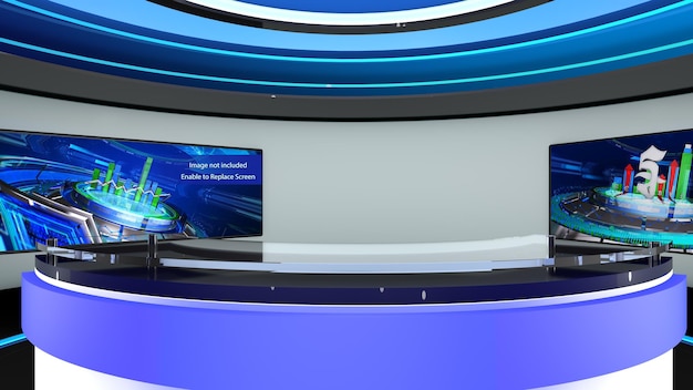 3d news studio with led