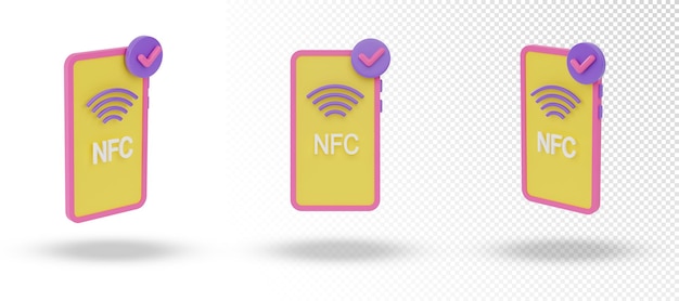 PSD 3d nfc payment icon with check mark