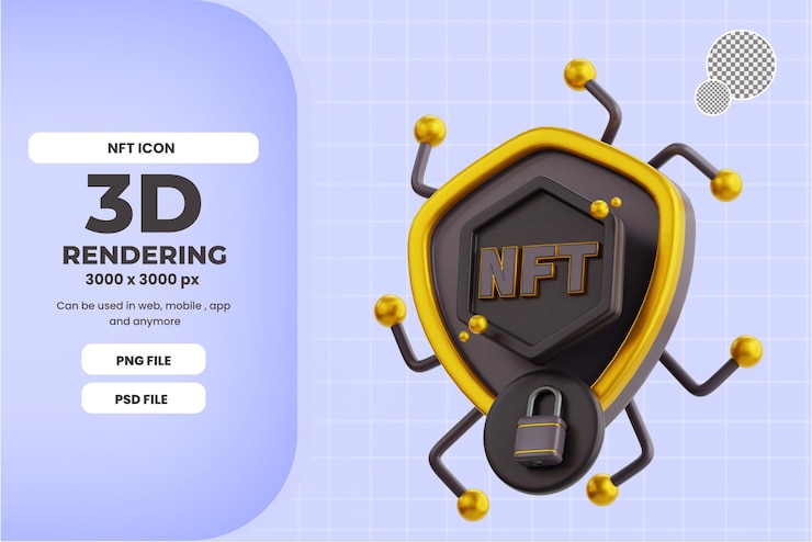 PSD 3d nft coin protection with black color icon