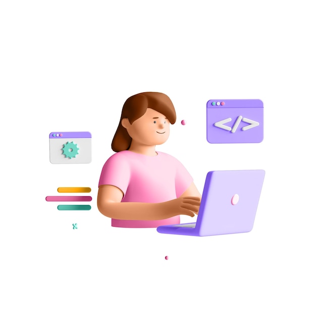 PSD 3d nft icon developer female illustration