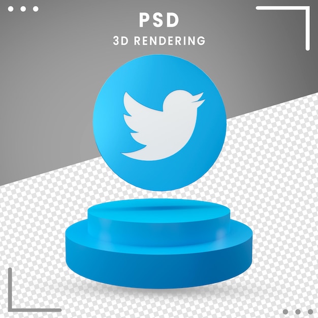 3d Niebieski Obrócone Logo Twitter Na Białym Tle