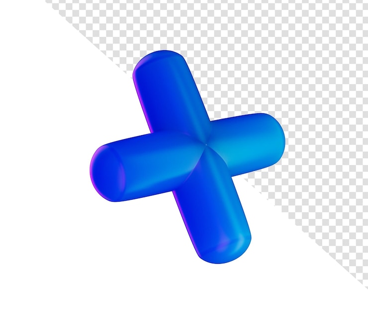 PSD 3d niebieski znak plus z błyszczącym wykończeniem gradientowym z gładkimi zaokrąglonymi krawędziami 3d ilustracja