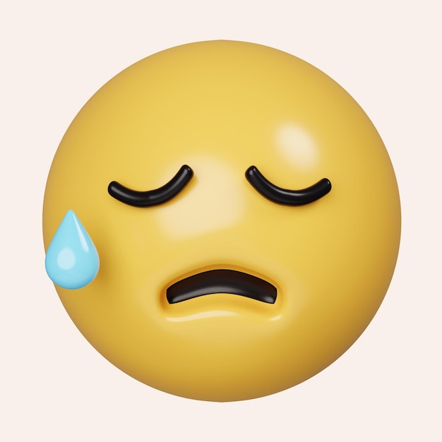 PSD 3d niespokojny emoji z potem zaniepokojony emotikon z niebieskim czołem i zimnym potem kapiącym ikoną izolowaną na szarym tle ilustracja renderowania 3d ścieżka przycinająca