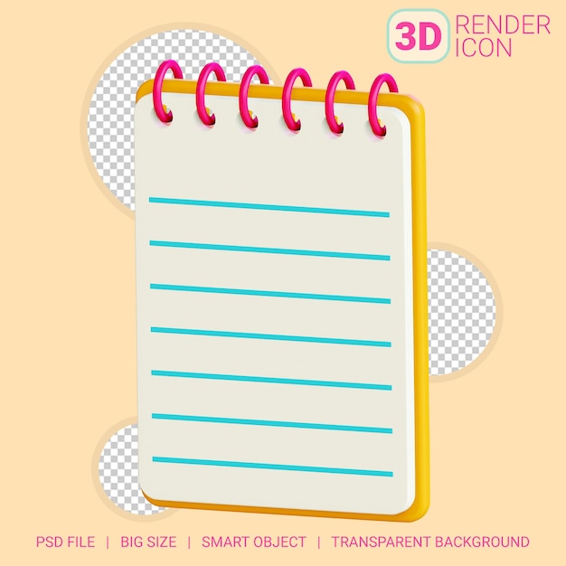 PSD quaderno 3d con sfondo trasparente