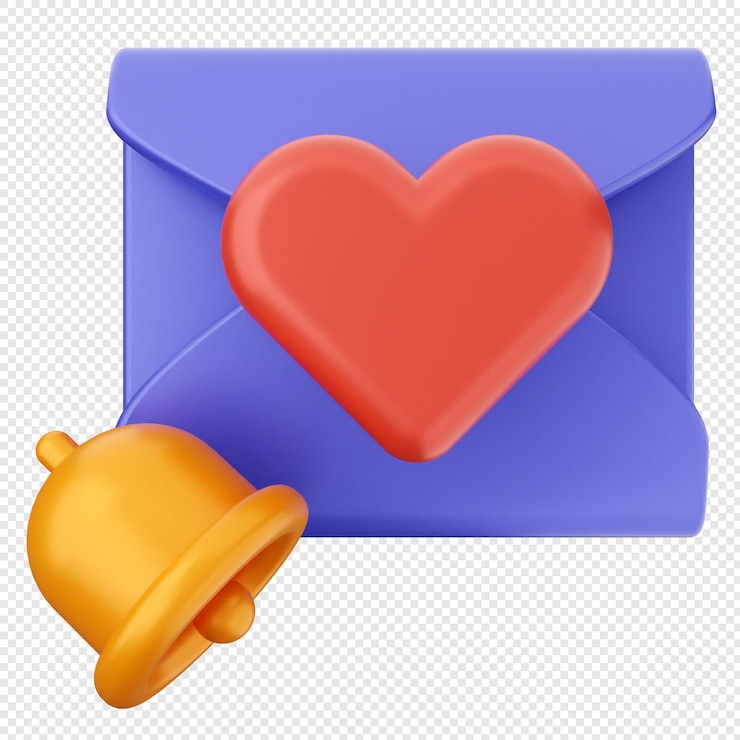 PSD 3d notification bell email mail message envelope love heart