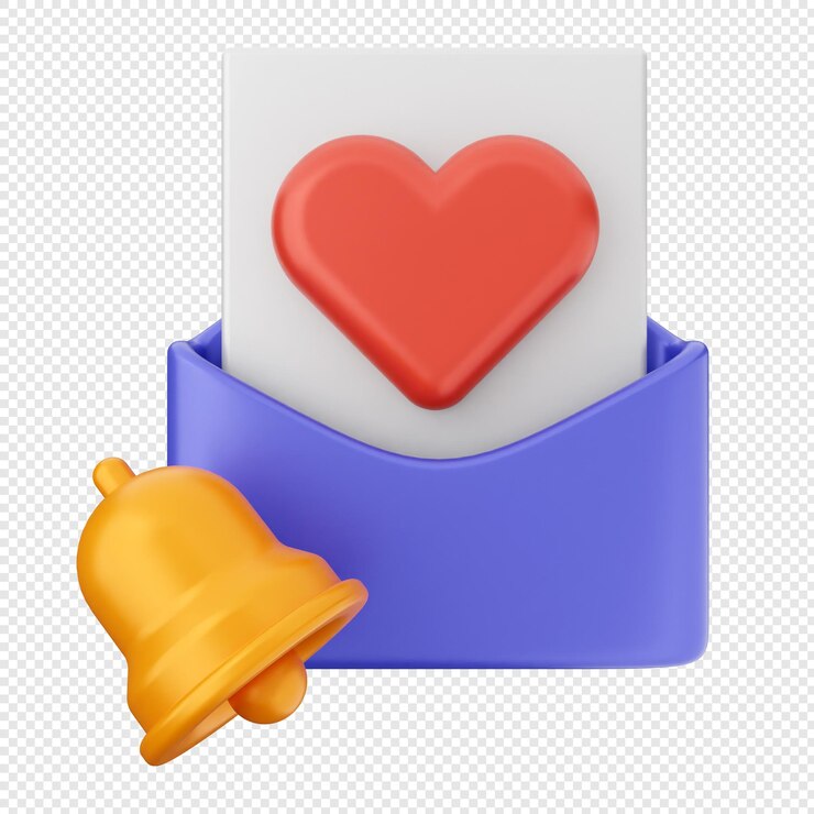 PSD 3d notification bell email mail message envelope love heart