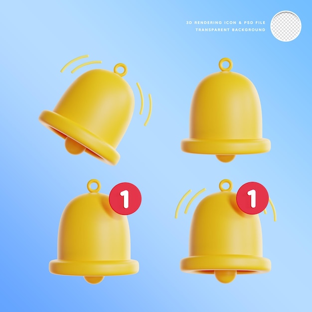 3d notification bell icon 3d rendering