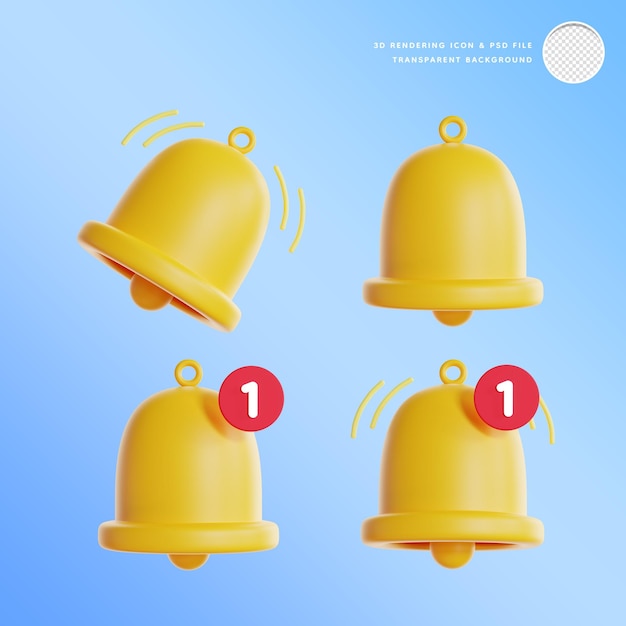3d notification bell icon 3d rendering