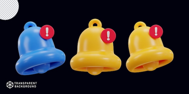 3d notification bell icon set vector illustration