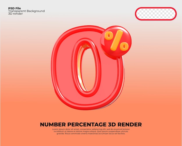 3d 数字 0 パーセント販売割引赤と黄色