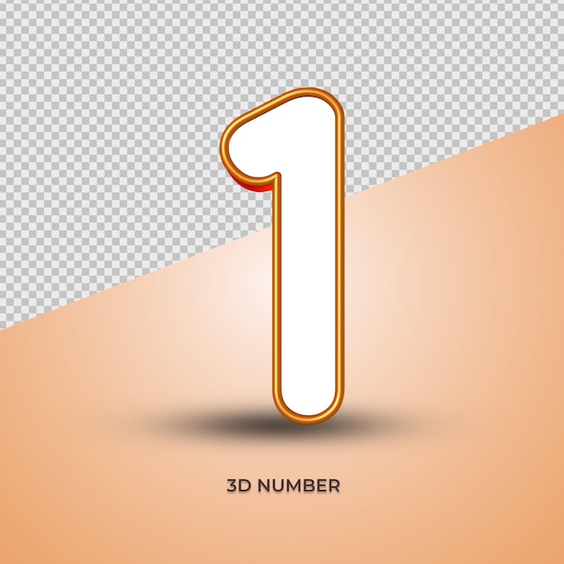 3d number 01 white orange color