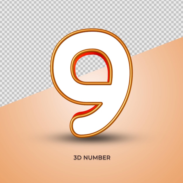 3d number 09 white orange color