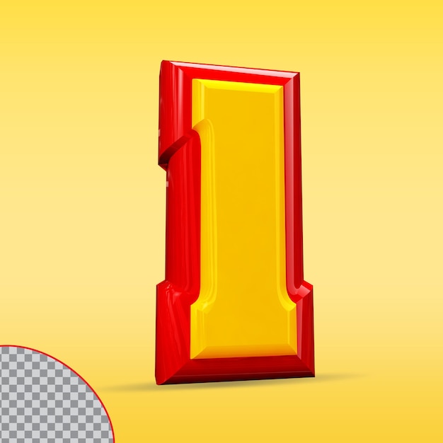 3d number 1  style color red and gold