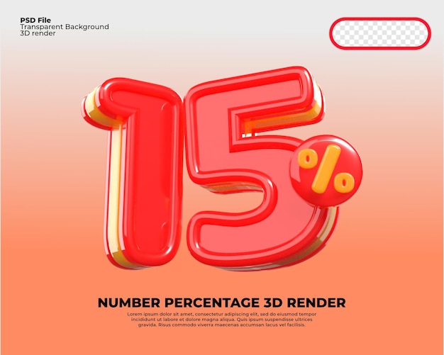 3d 数字 15 パーセント セール割引赤と黄色