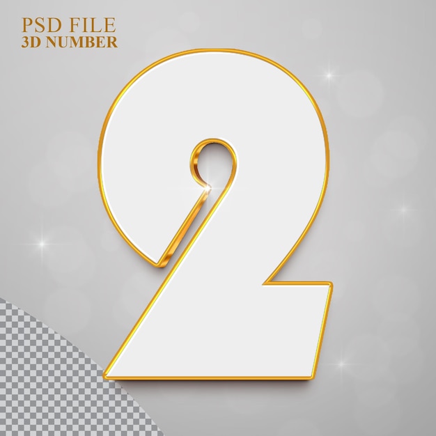 PSD 황금 스타일의 3d 숫자 2 컬렉션