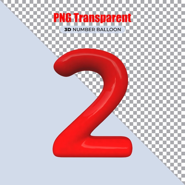 3D Number 2 Red Balloon