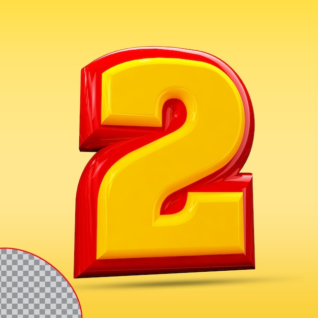 3d number 2  style color red and gold