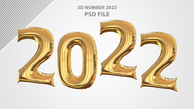 3d 숫자 2022 풍선 황금