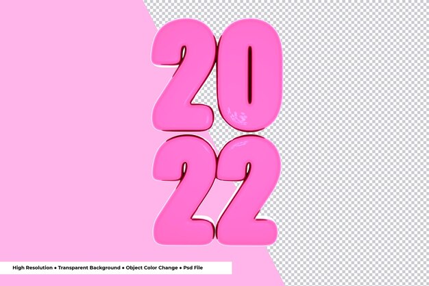 PSD 3d number 2022 happy new year 3d rendering