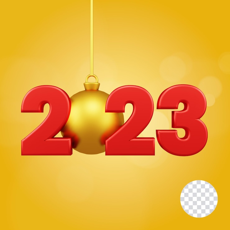 PSD 3d number of 2023 new year with gold christmas light