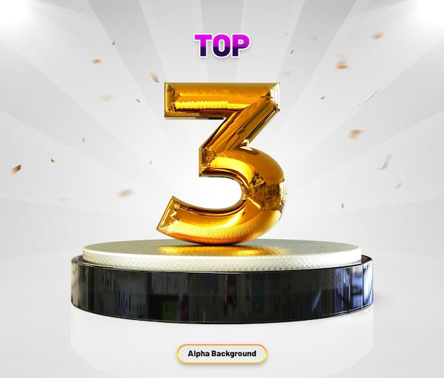 3d number 3 golden style with podium