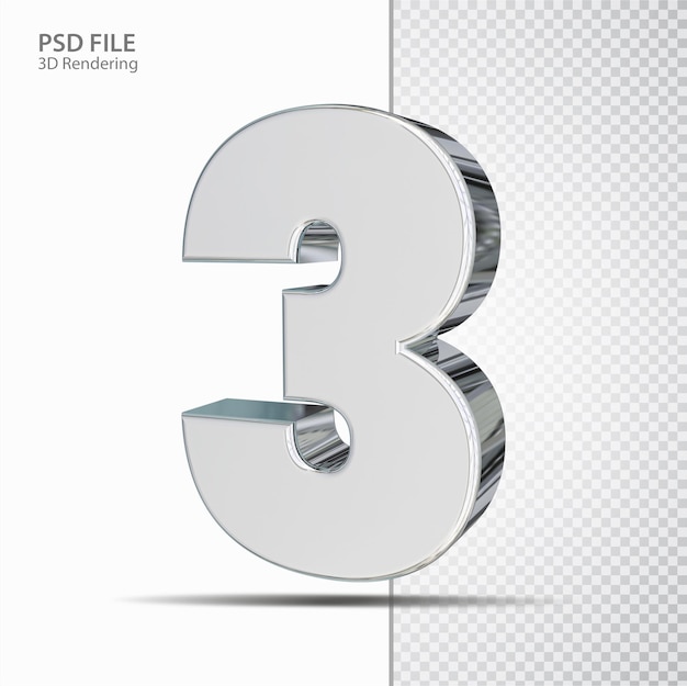 PSD 3d number 3 silver luxury