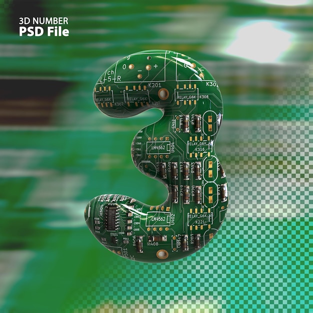 3d number 3 texture electronic pcb boards render