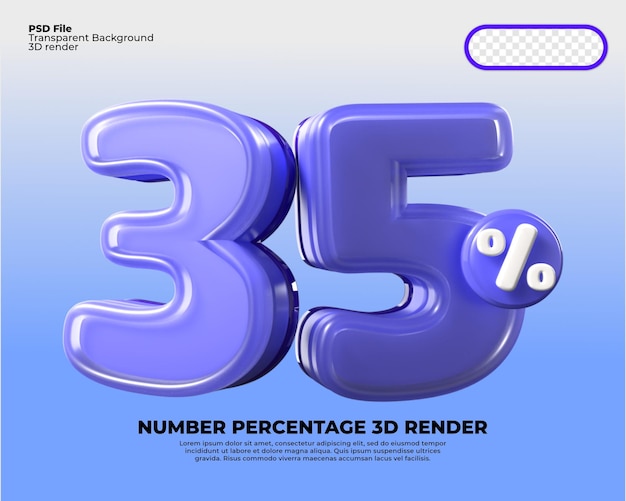 3d number 35 percentage sale discount blue